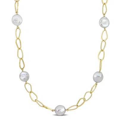 Mimi & Max 14-15mm Cultured Freshwater Coin Pearl Station Chain Necklace In Yellow Silver - 36 In In Silver