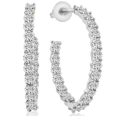 Pompeii3 2 1/4ct Diamond Inside Outside Hoops 10k White Or Yellow Gold Earrings 1" Tall In Silver