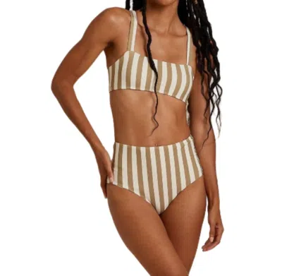 Rylee + Cru High Waisted Bikini Bottom In Olive Stripe In Multi