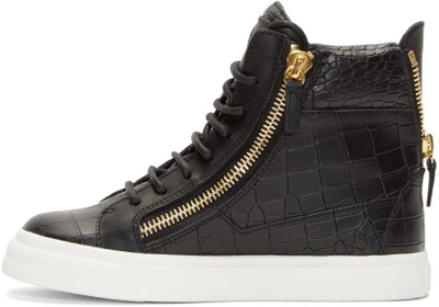 Shop Giuseppe Zanotti Black Croc-embossed London High-top Sneakers In Nero