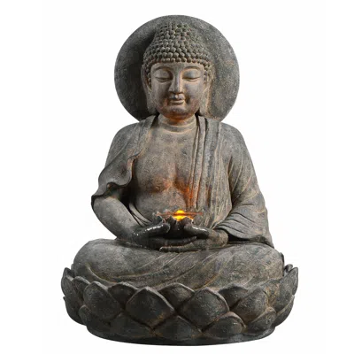 Teamson Home Buddha Outdoor Waterfall Fountain With Led Lights