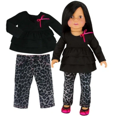 Teamson Sophia's Animal Print Jeans & Long Sleeve Ruffle Tee For 18" Dolls, Black