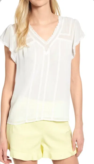 1.state Short Sleeve V-neck Blouse W/ Lace Trim Blouse In Ecru In Yellow