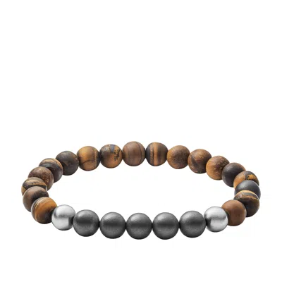 Fossil Tiger's Eye, Hematite And Steel Bracelet In Black