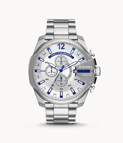 Diesel Men's Mega Chief Chronograph Silver-tone Stainless Steel Watch 51mm In White