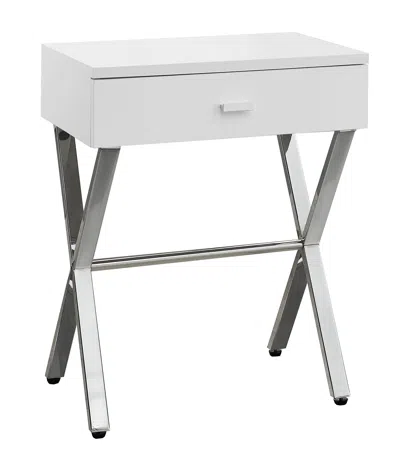 HOMEZIA 22" SILVER AND WHITE WOOD AND METAL END TABLE WITH DRAWER 
