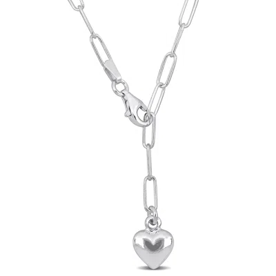 Mimi & Max 3mm Heart Charm Lariat Oval Link Necklace In Sterling Silver - 16 In In Silver