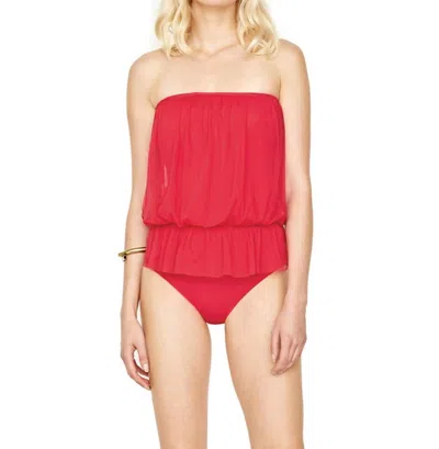 Gottex Mesh Blouson Bandeau One Piece Swimsuit In Lattice Red In Red