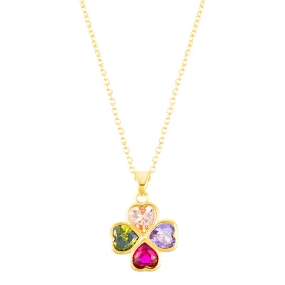 Adornia 14k Gold Plated Adjustable Multicolor Crystal Heart Clover Necklace In Purple