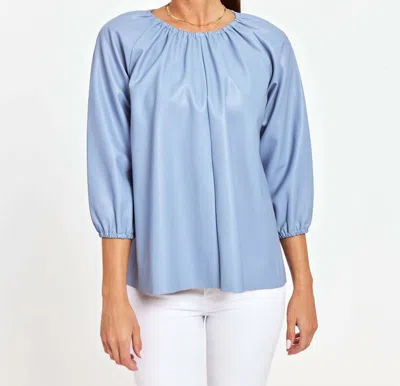 Dolce Cabo Blakely Faux Leather Puff Sleeve Top In French Blue In Blue