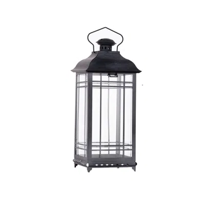 Homezia Set Of Three Gray Metal Mirrored Floor Lantern Candle Holders