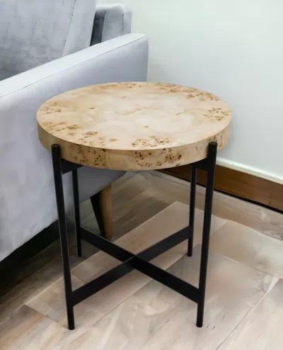 Homezia 22" Black And Brown Wood And Metal Round End Table