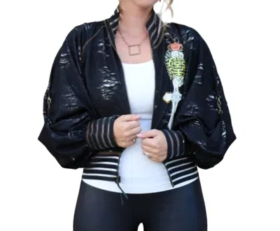 Petit Pois By Viviana G Designer Surrender Bomber Jacket In Black In Blue