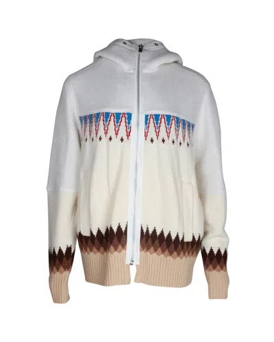 Sacai Nordic Zipped Hoodie In Multicolor Cotton In Beige