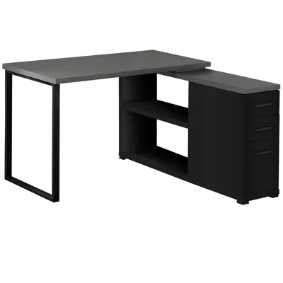 Homezia 47" Gray And Black L Shape Computer Desk With Three Drawers