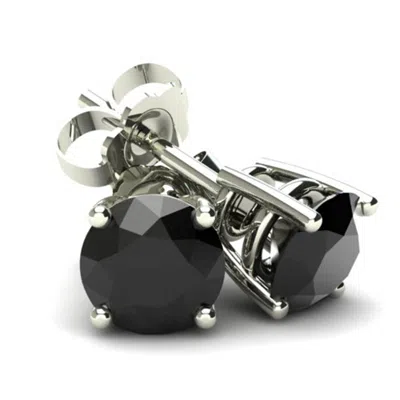 Pompeii3 4 Ct Round Heat Treated Black Diamond 14k White Or Yellow Gold Studs Earrings In Basket Setting In Black
