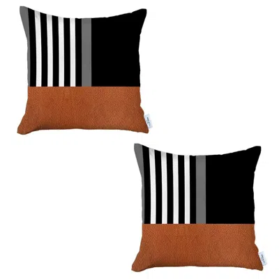 Homezia Set Of Two 18 X 18 Black And Tan Polyester Throw Pillow Cover