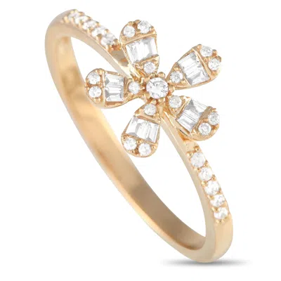 Non Branded Lb Exclusive 14k Yellow Gold 0.20ct Diamond Flower Ring Rn32404 In Silver