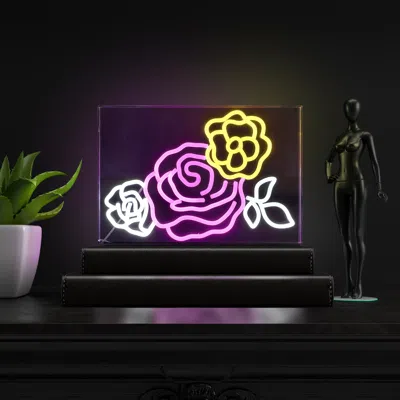 Jonathan Y Crowd Of Roses 15" X 10.3" Contemporary Glam Acrylic Box Usb Operated Led Neon Light