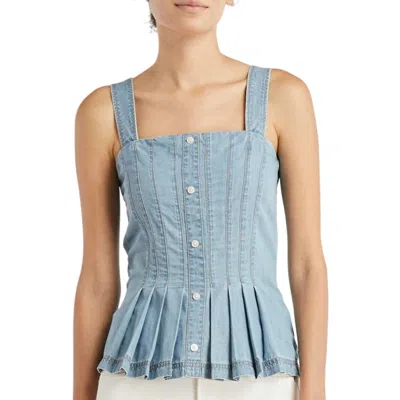 Veronica Beard Womens Front Button Pintuck Peplum Top In Blue