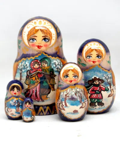 G. Debrekht Designocracy Winter Play 5-piece Russian Matryoshka Wooden Nested Dolls Set