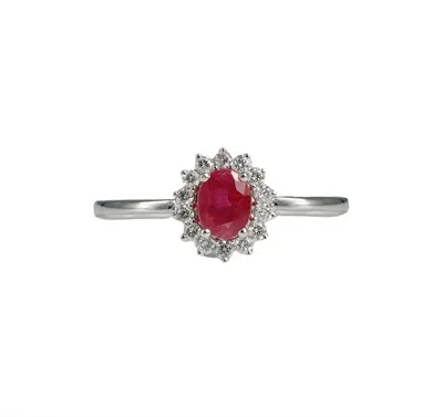 Diana M. 14kt Wg Ring With 0.13ct Diamonds And 0.46ct Ruby / 1.23 Gm / 14 St In Red