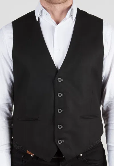 Luchiano Visconti Solid Black Formal Vest, Multi Grey Patterned Back In Black