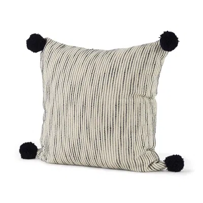 Homezia Beige And Midnight Pom Pom Square Accent Pillow Cover