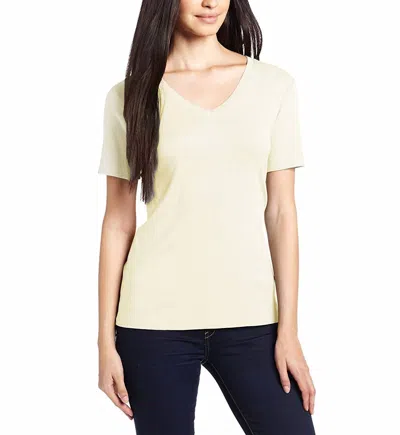 Three Dots Short Sleeve Mid-v Neck Tee In Off White In Beige