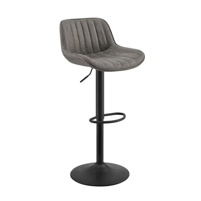 Homezia Set Of Two 31" Gray And Black Faux Leather And Steel Swivel Low Back Adjustable Height Bar Chairs