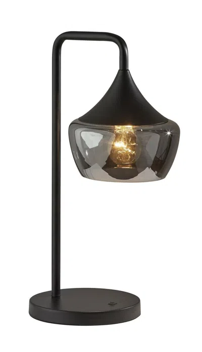 Homezia Gnome Smoked Glass Black Metal Table Lamp