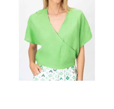 Look Mode Usa Cross Linen Top In Lime Green In Green