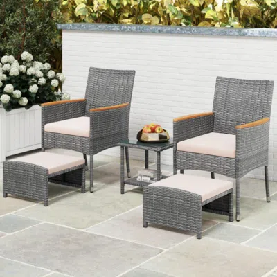 Hivvago 5 Pieces Patio Conversation Set With Soft Cushions And Ottomans-beige
