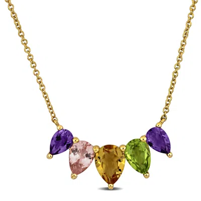 Mimi & Max 3 1/5ct Tgw Pear-cut Amethyst Citrine Morganite Peridot Drop Necklace Yellow Silver In Purple