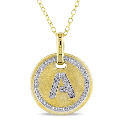 Mimi & Max A Initial Diamond Accent Pendant With Chain In Yellow Plated Sterling Silver In Silver