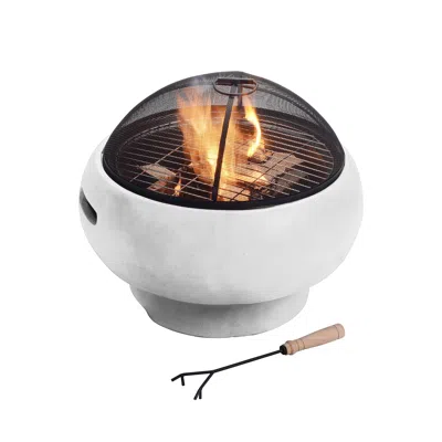 Teamson Home 21" Outdoor Round Stone Wood Burning Fire Pit With Light Concrete Base