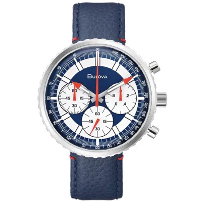 Bulova Men's Archive Series Chronograph C Blue Leather Strap Watch 46mm In Silver