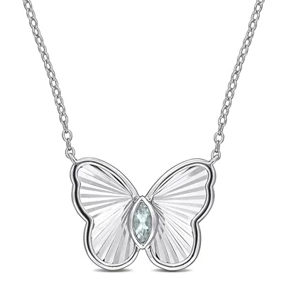 Mimi & Max 1/7ct Tgw Marquise-cut Aquamarine Butterfly Necklace In Sterling Silver-17 In In Silver