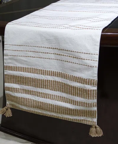 Vibhsa Woven Cotton Table Runner Off White And Beige 16"x90"