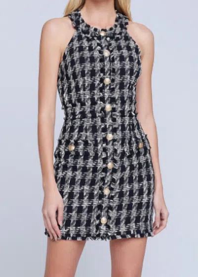 L Agence Jade Button-front Tweed Mini Dress In Black