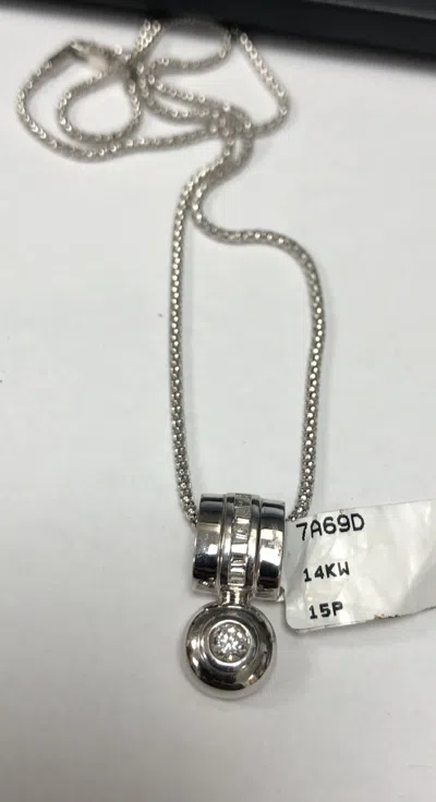 Diana M. 14kt White Gold Diamond Pendant Featuring 0.30 Cts Of Round And Baguette Diamonds In Silver