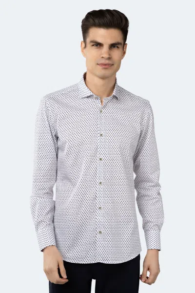 Luchiano Visconti Leo White With Tiny Navy Petals And Gold Dots Jacquard Shirt In White