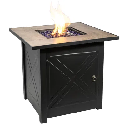 Teamson Home Outdoor Square 30" Propane Ceramic Gas Fire Pit With Steel Base