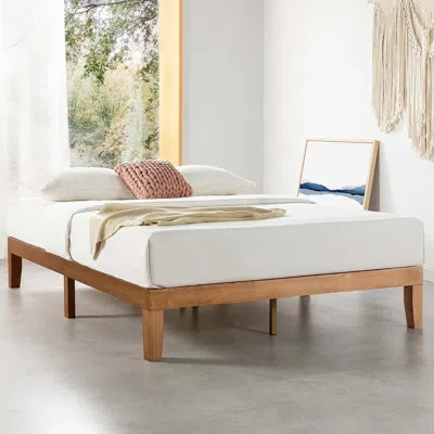 Quikfurn King Size Solid Wood Platform Bed Frame In Natural Wooden Finish