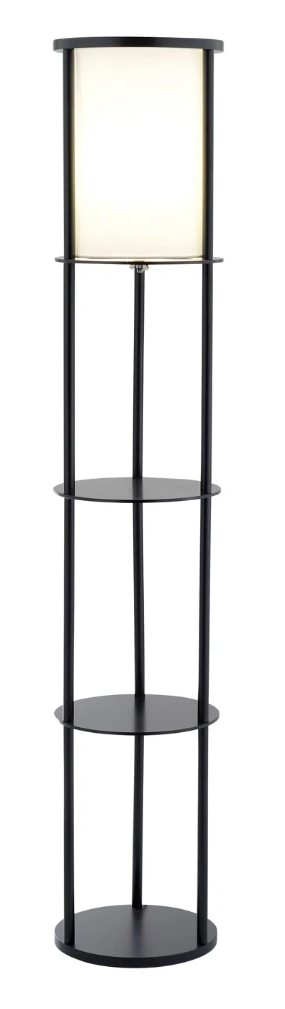 Homezia Black Wood Finish Floor Lamp With Circular Storage Shelves
