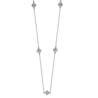 Suzy Levian 14k 0.40 Ct. Tw. Diamond Clover By The Yard Necklace In Silver
