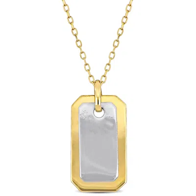 Mimi & Max Dog Tag Necklace In 10k Two-tone Yellow And White Gold-18 In In Silver