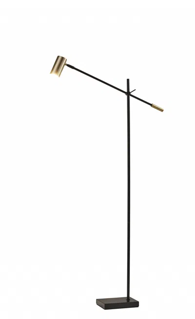 Homezia 63" Black Adjustable Led Task Floor Lamp With Antiqued Brass Cylinder Shade
