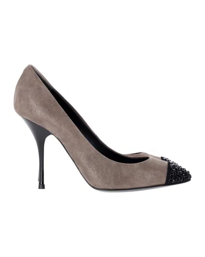 Giuseppe Zanotti Muffa Crystal Embellished Cap Toe Pumps In Metallic Brown Suede In Grey