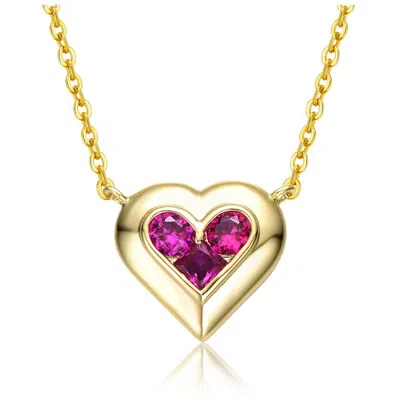 Rachel Glauber 14k Gold Plated With Ruby Red Cubic Zirconia Cluster Petite Heart Halo Pendant Necklace In Purple